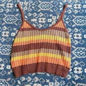 Almost Famous Striped Knit Crop Tank Top Boho Festival Orange Yellow Brown — XXL